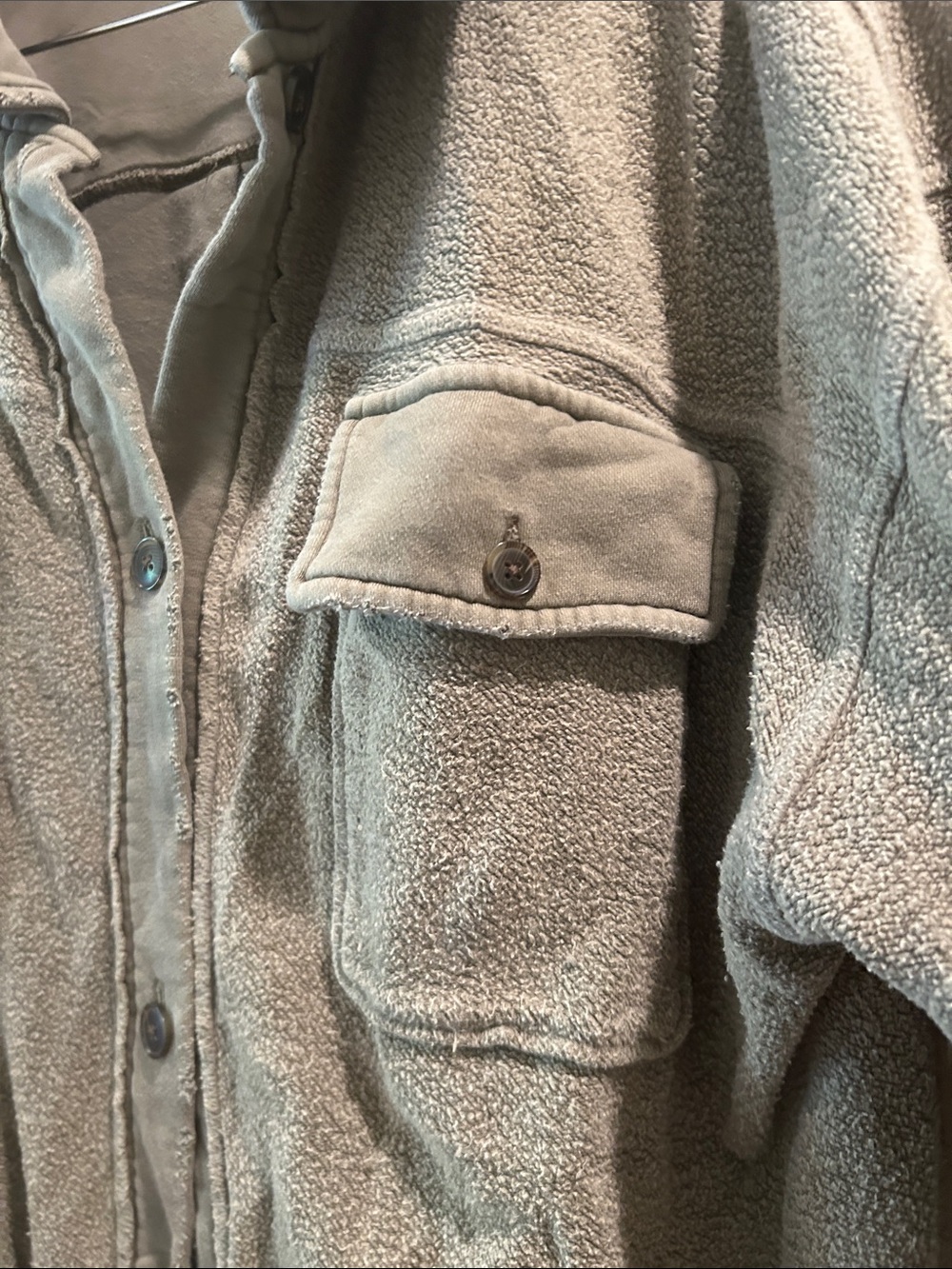 Free People We The Free Long Shacket Distressed Sweatshirt Coat Patch Elbow XL - Picture 7 of 11